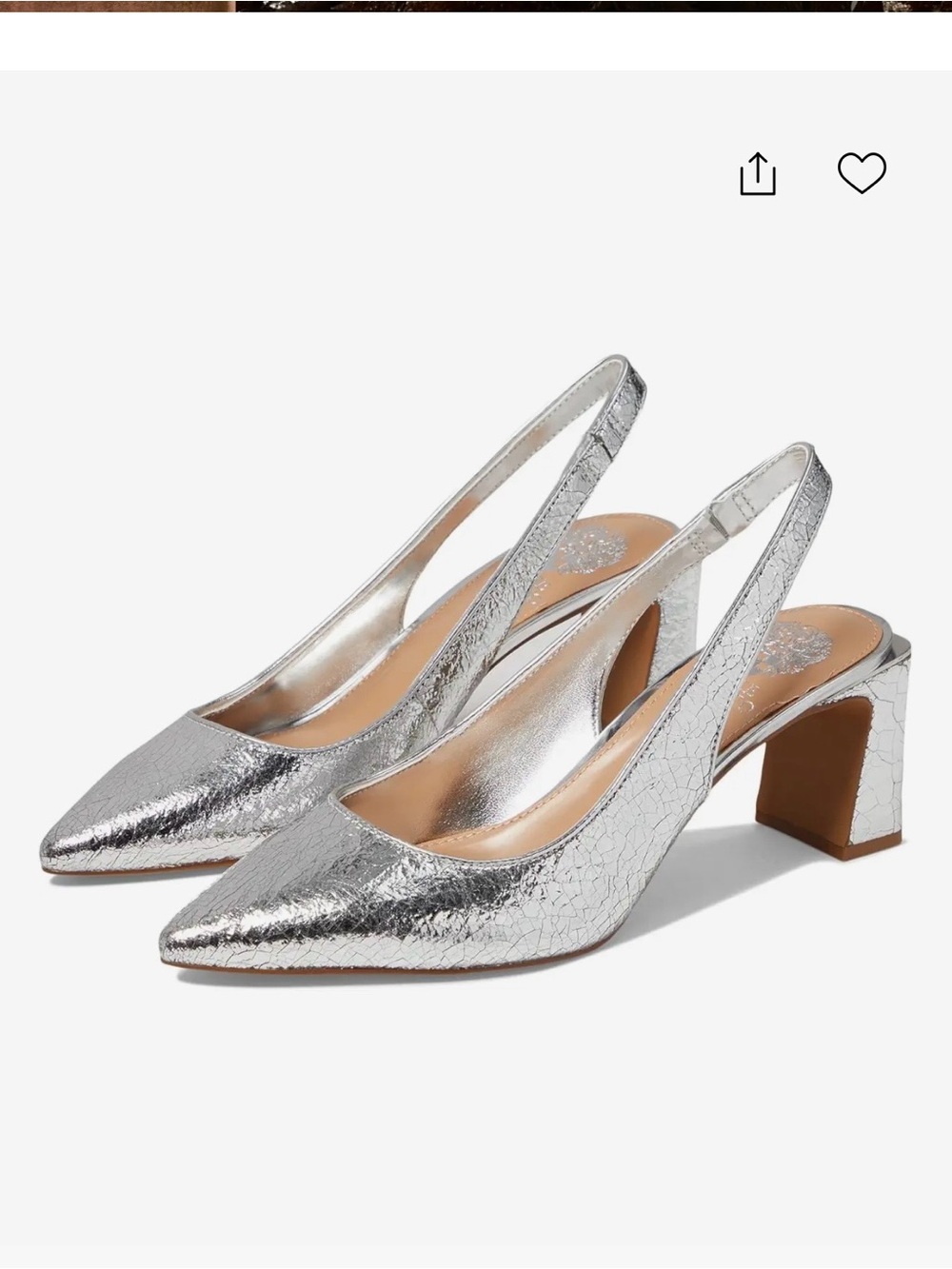 Vince Camuto Silver Metallic Slingback Block Heel Pumps